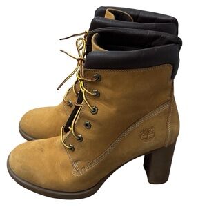 Timberland Leather Boots Tan Tillston Lace Up Heeled 3" Wheat 83357